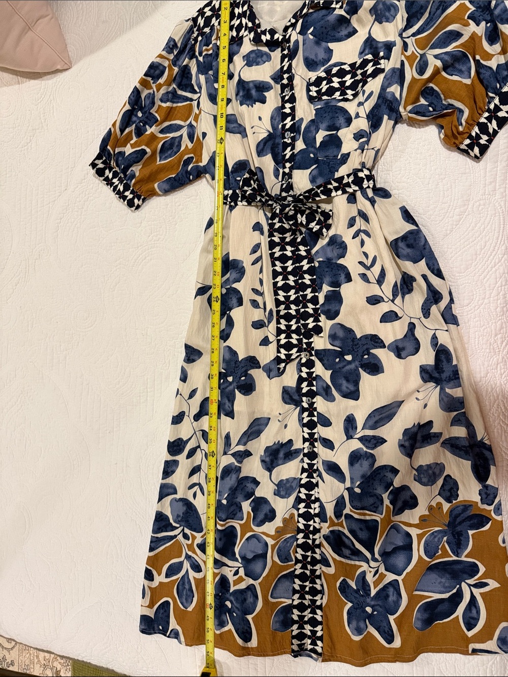 Blue Floral Midi Shirt Dress with Tie Waist - Picture 6 of 6